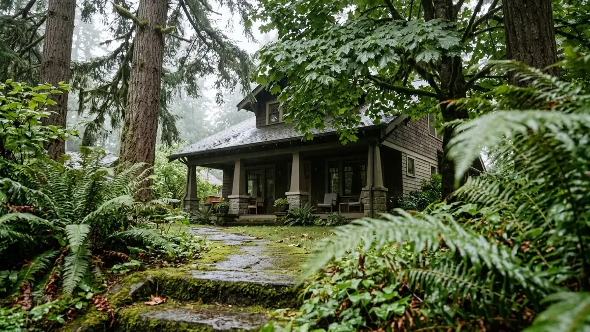 Craftsman home under evergreens, the kind of home we serve with trenchless sewer line repair in Bothell, WA