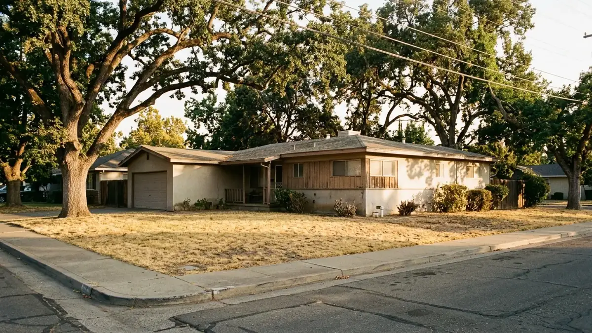 Ranch home under shade trees, the kind of home we serve with trenchless sewer line repair in Galt, CA