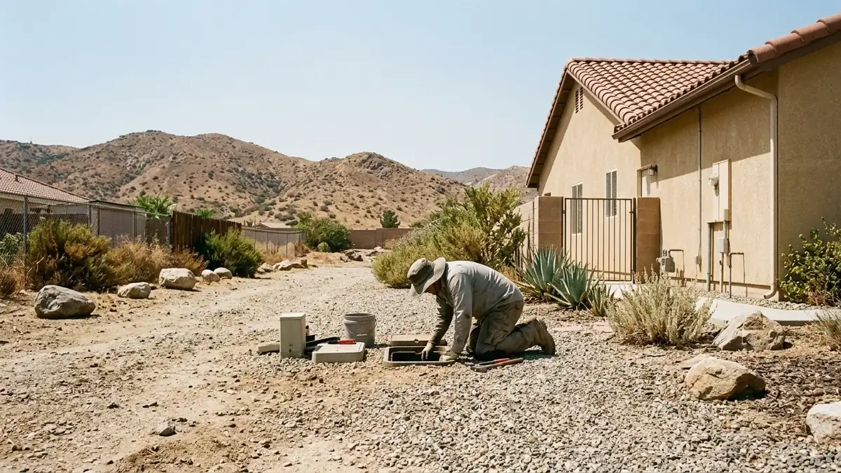 Stucco home with a tile roof, the kind of home we serve with trenchless sewer line repair in Hemet, CA