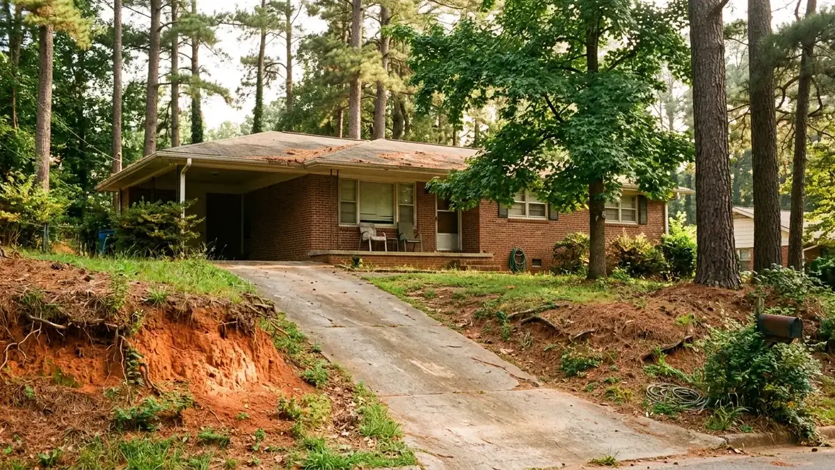 Brick ranch on red clay, the kind of home we serve with trenchless sewer line repair in Rome, GA