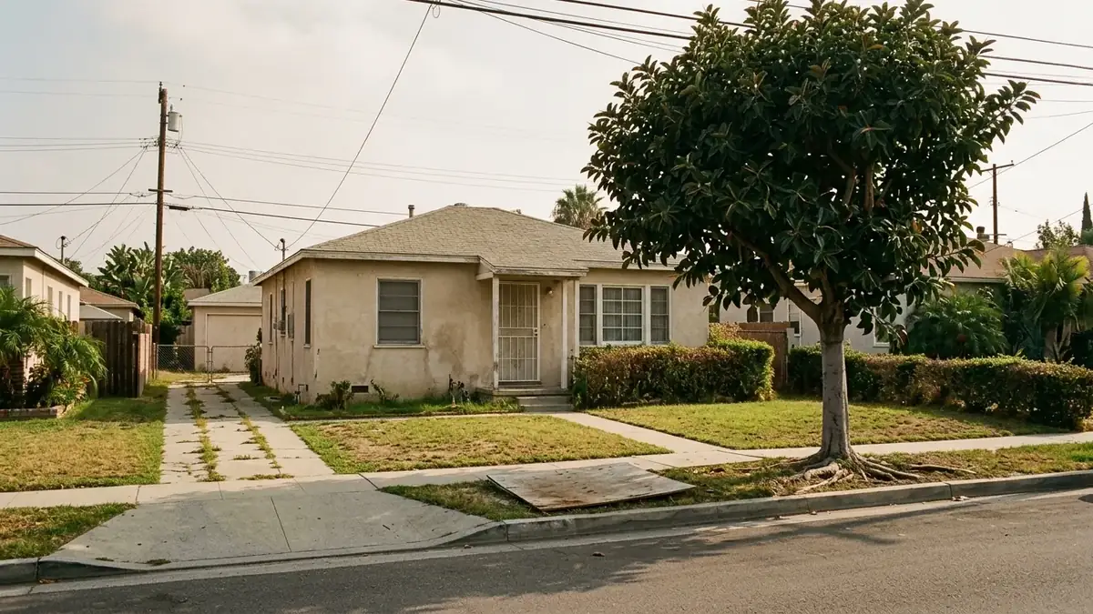 Post-war stucco bungalow, the kind of home we serve with trenchless sewer line repair in Whittier, CA