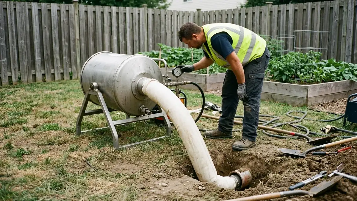 Liner inverted into the old pipe during trenchless sewer line repair in Waldorf, MD